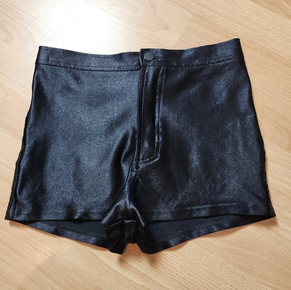 American Apparel Black Disco Shorts Size Medium Shiny Stretch - Picture 1 of 16